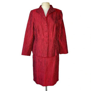 ALGO Of SWITZERLAND Skirt Suit Red Textured Crinkle Silk Formal Career Size 44